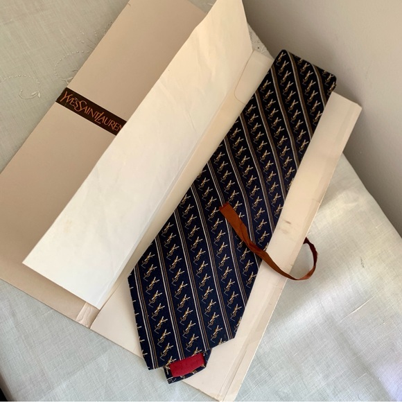 Vintage Yves St. Laurent YSL Logo Silk Tie Original Packaging - Picture 8 of 8